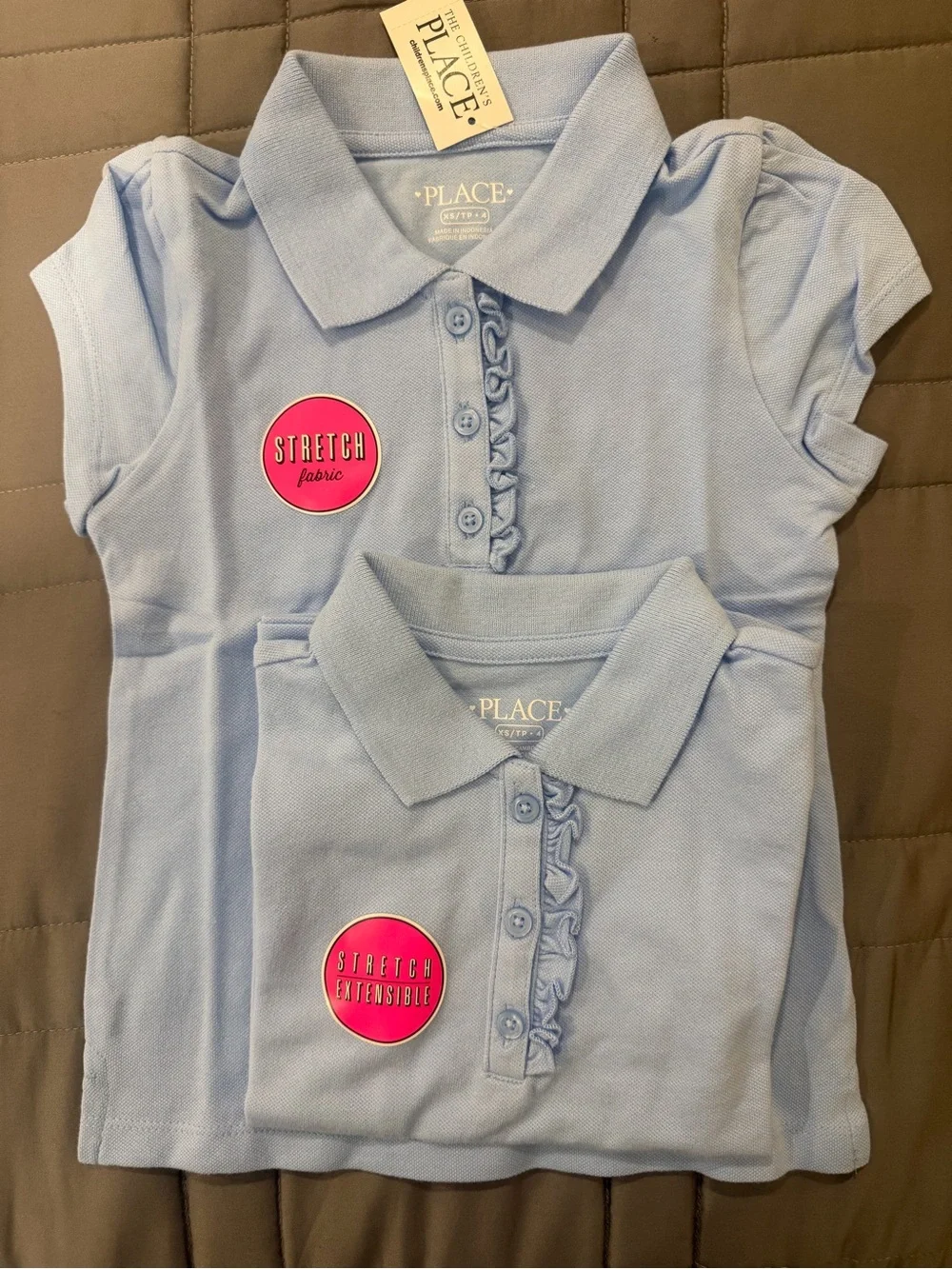 Children’s place Girls Light Blue Polo with Ruffle Placket size 4- 2 pack